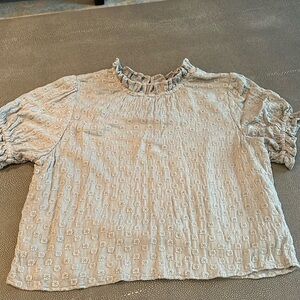 Rylee & Cru pale blue/sage green blouse with floral detail. Small. EUC